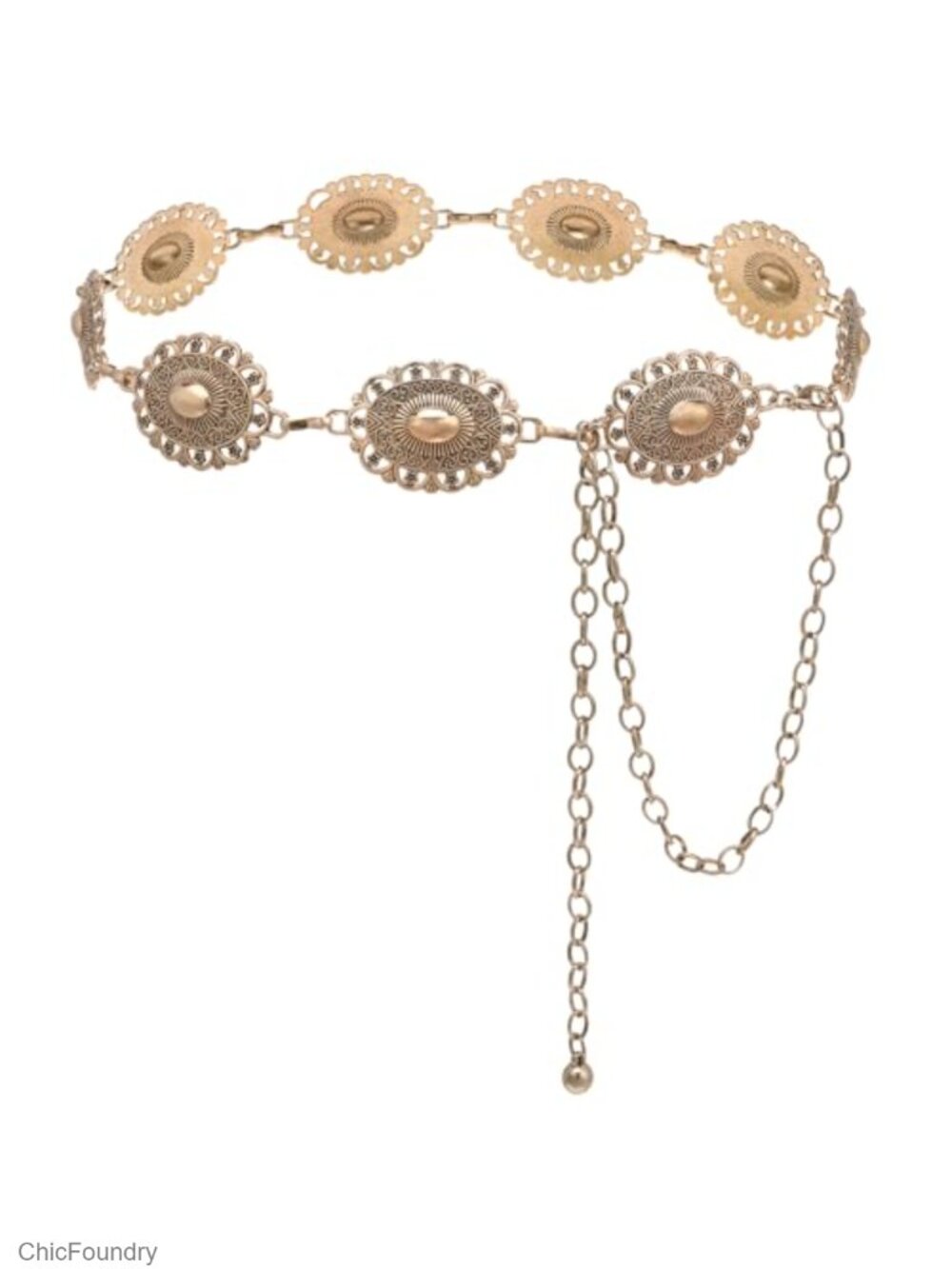 Western Metal Chain Belt for Women Adjustable Concho Belt for Dresses Jeans